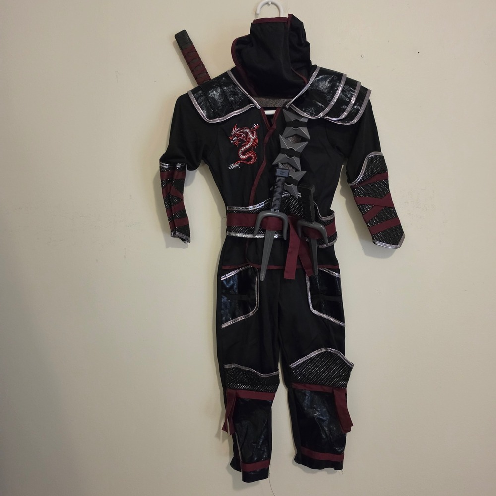 Teetot Ninja Warrior Costume Child Size 5-6 Black Red Dragon Sword Accessories